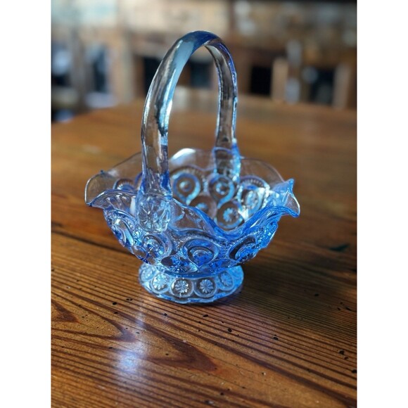 LE Smith Moon & Stars Kimberlite Blue Footed Glass Basket 6" Tall - Picture 1 of 11